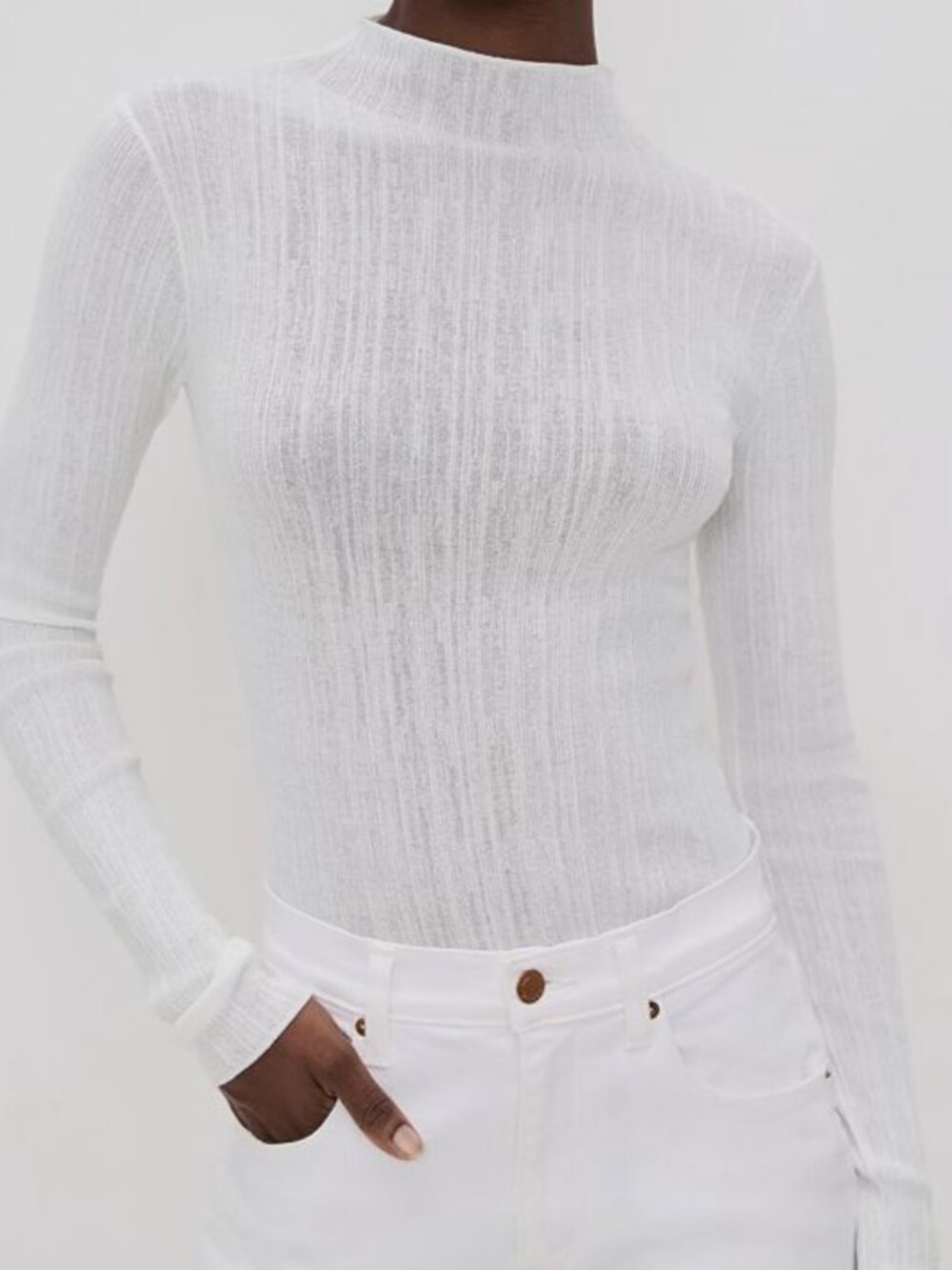 A. L.C Women White Hugh Mock Neck Long Sleeve Top Size Small